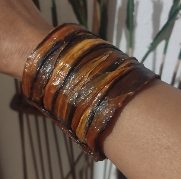 Bracelet Manchette TRIBU  Unisexe aimanté en Carotte bi couleur Orange et prune Stabilisé