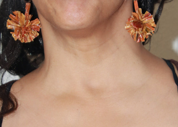 Boucle d'oreille AUREA pompon, Carotte Arc en Ciel stabilisé