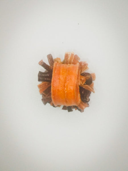 Bague pompon MAÏA carotte bi couleur orange et prune Stabilisée