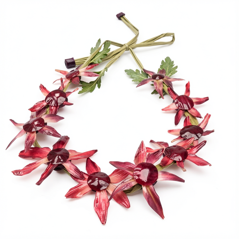 Couronne de Fleur KANZA recto/verso de Feuille Artichaut, son oignon rouge Stabilisé sur Raphia