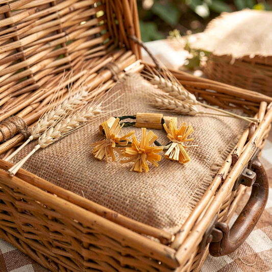 Bracelet LOMASI Pompons feuilles de Maïs Stabilisé sur raphia