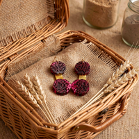 Boucle d'oreille YUKI Rondelles du Fruits du dragon et son bâtonnet en Feuille de maïs Stabilisés — 2