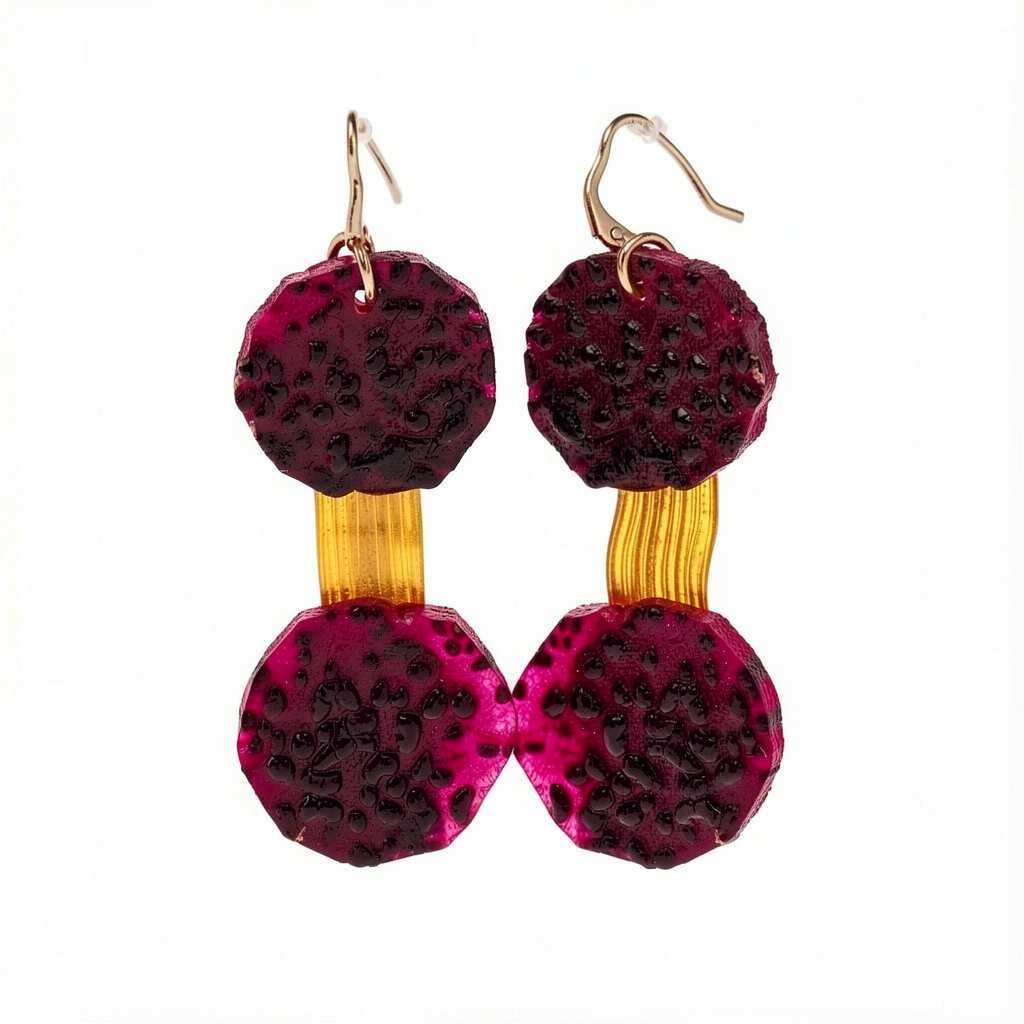 Boucle d'oreille YUKI Rondelles du Fruits du dragon et son bâtonnet en Feuille de maïs Stabilisés
