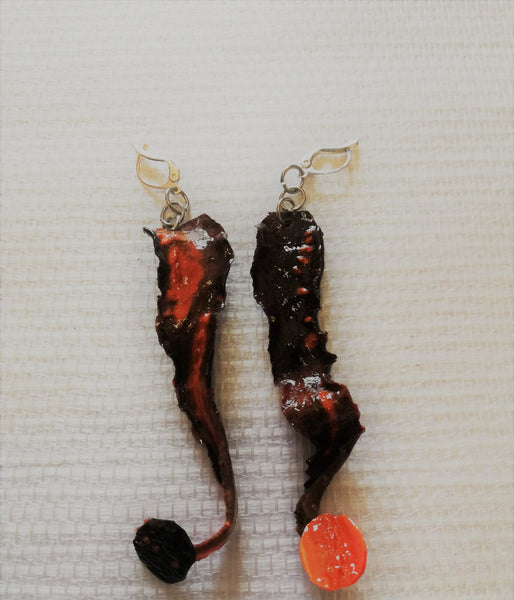 Boucle d'oreilles Carotte bi couleur Orange et prune Stabilisé