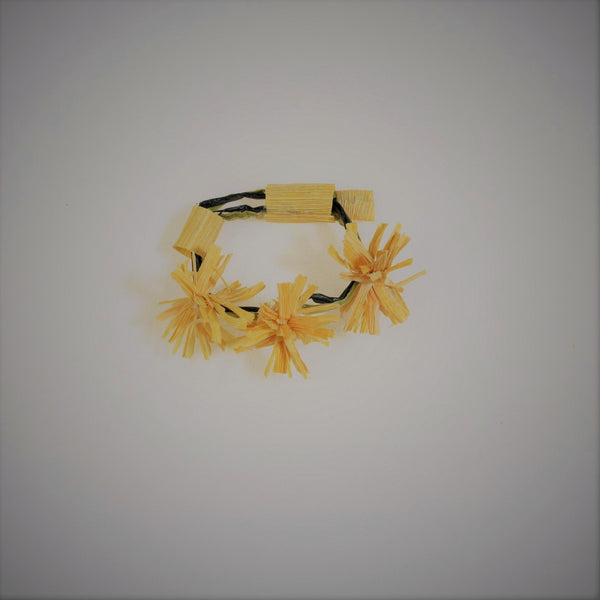 Bracelet pompons feuilles de Maïs Stabilisé sur raphia